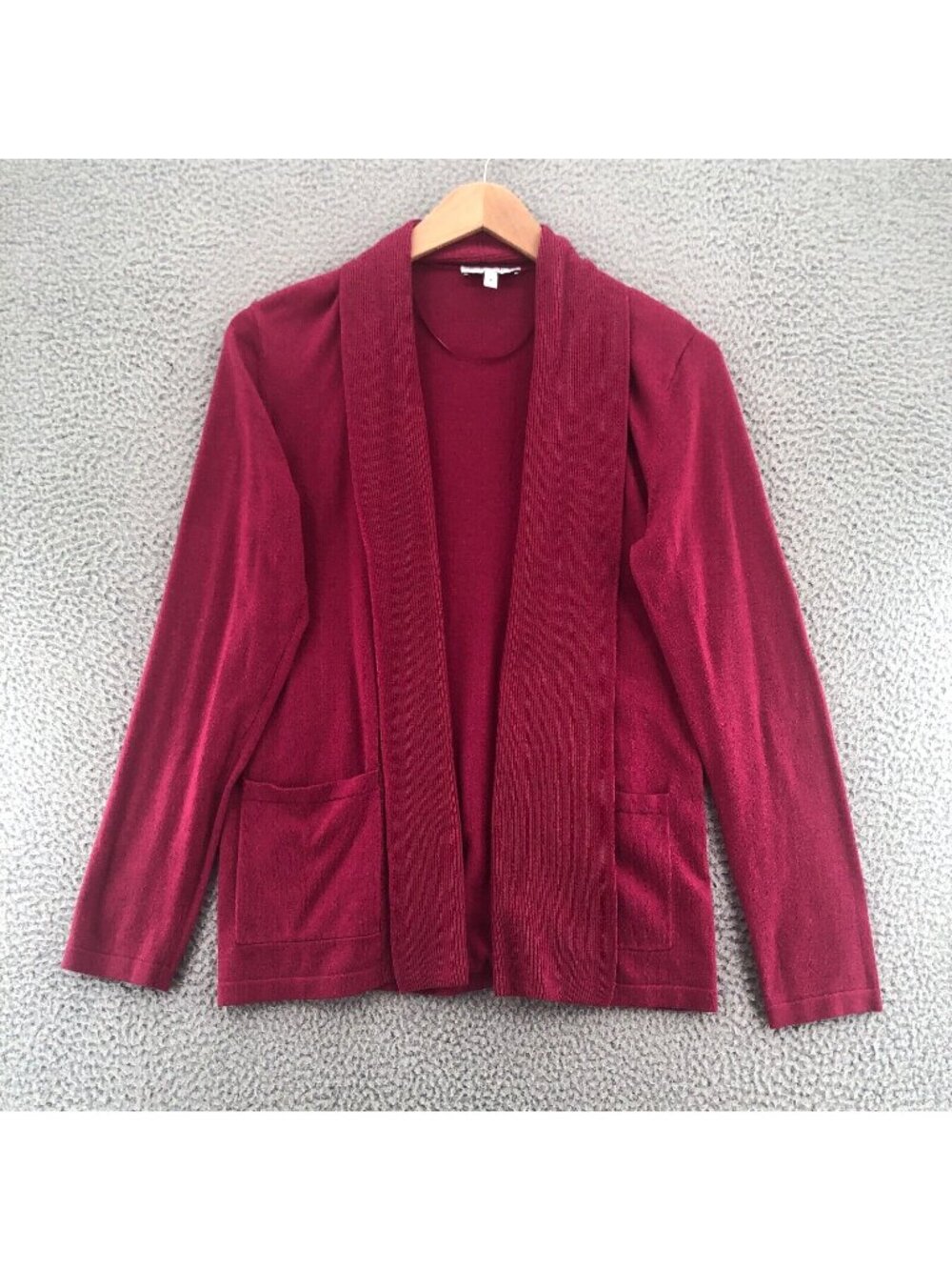 Chaus Sweater Womens Medium Pink Open Cardigan Shawl Stretch Knit Pockets Casual